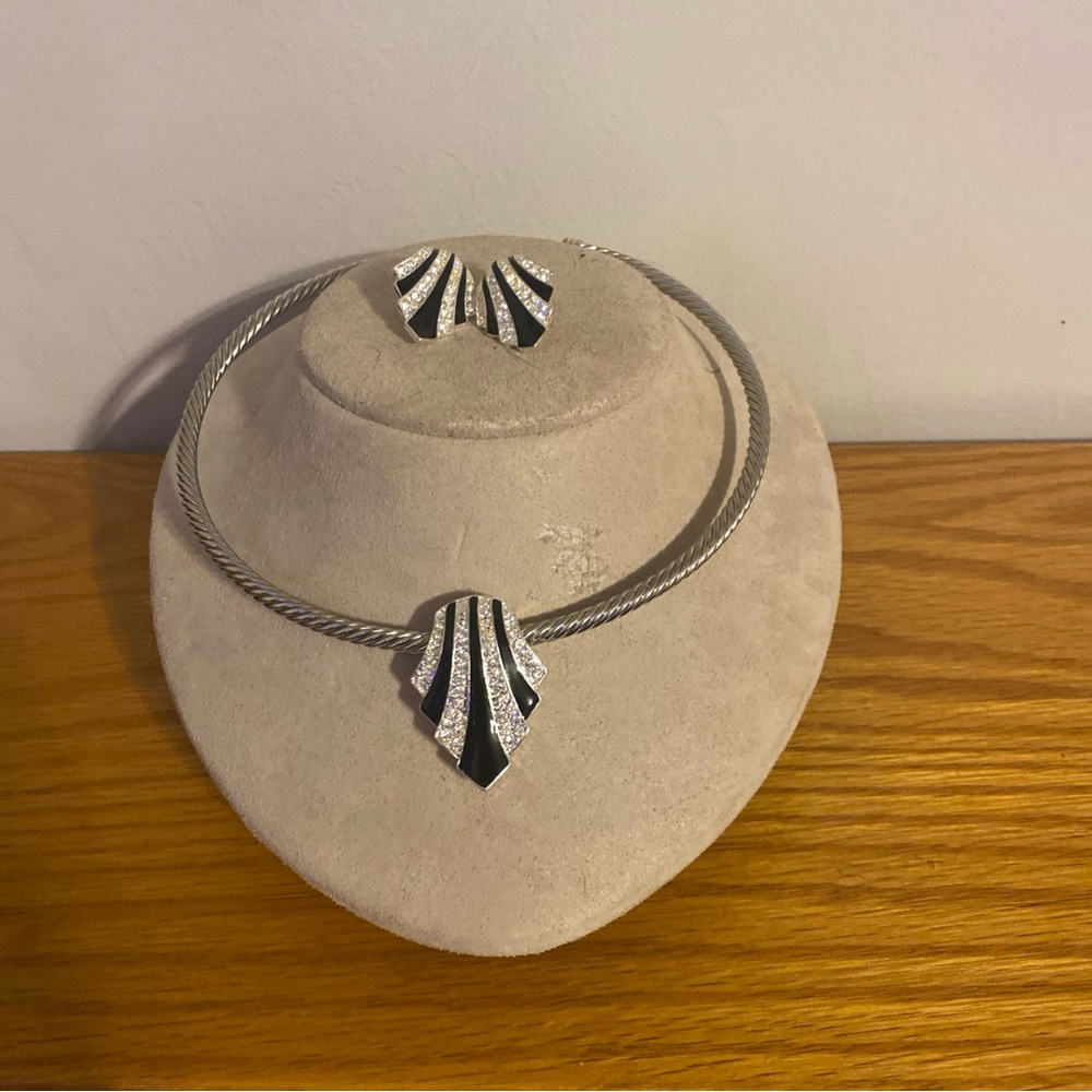 Nina Ricci for Avon Silver and Black Art Deco Jewelry Set